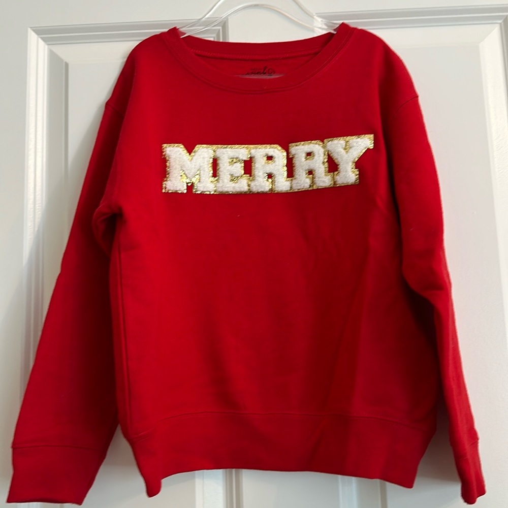 MERRY Red Christmas Sweatshirt. Size 7-8. Great Condition